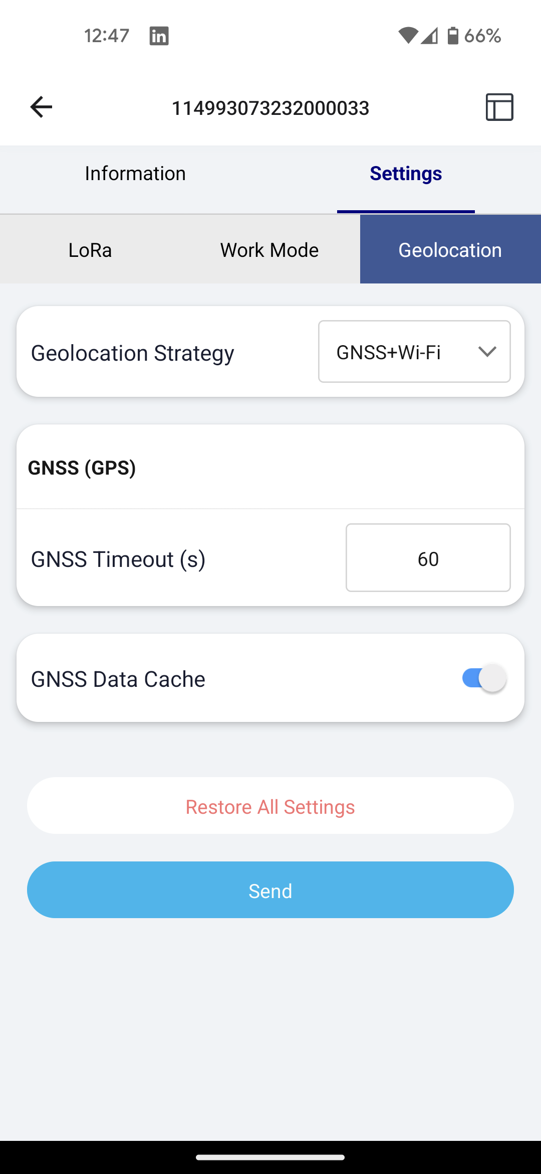 SenseCAP mate Geolocation Tab